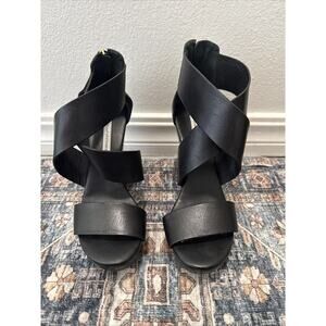 Diane Von Furstenberg Womens Leather Strappy Zip Up Wedge Sandals Black Size 6.5
